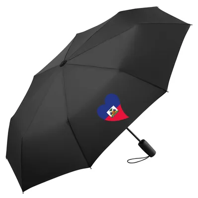 Produktbild von Huuraa Regenschirm Haiti Flagge Herz 98cm Schwarz Sturmfest Taschenschirm Geschenkidee