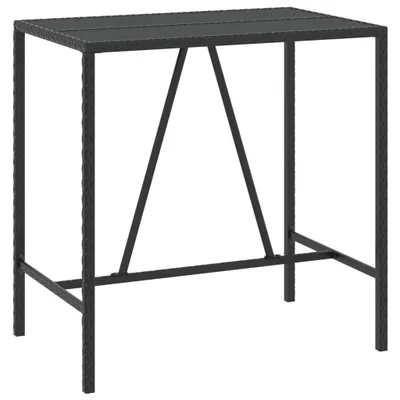 Image de Table de bar et dessus en verre noir 110x70x110 cm poly rotin