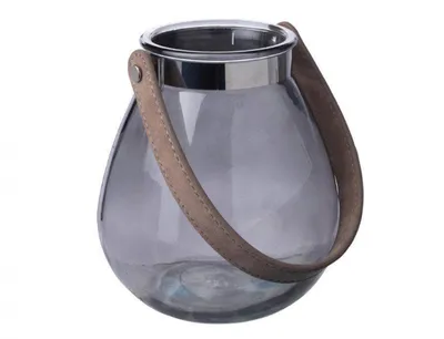 Produktbild von Glaslaterne "BELLY" Ø 14 x 16cm | Kerzenglas Windlicht ANTHRAZIT