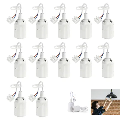 12er Set E27-Lampenfassungen schwarz mit Kabel und Klemmen