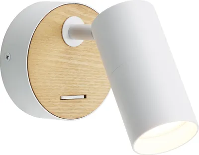 Immagine prodotto di Applique LED dal design industriale retrò in acciaio/alluminio bianco con legno, faretto orientabile con interruttore "PORTO" GU10