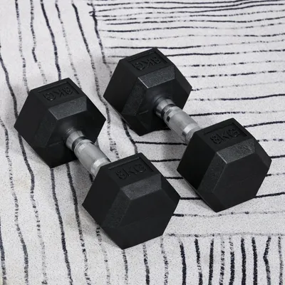 Produktbild von Kurzhantel Set 2x8 kg, Hexagon Hanteln, Kurzhantelset Gusseisen mit Gummi, gerändelt, Schwarz | 2 x 8 kg | Sechseck-Design | rutschfester Griff