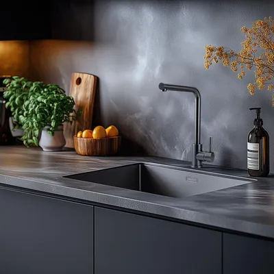 Zdjęcie produktu dla Zestaw Pure.Sink Prestige zlewozmywak Gun Metal 50x40 cm z baterią kuchenną Gun Metal 1208970763