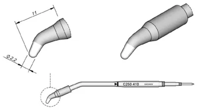 Produktbild von JBC Lötspitze Serie C250, Rundform, C250410/Ø 2,2 mm, gebogen C250410
