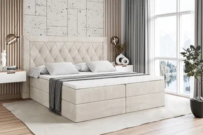 Produktbild von ALTDECOR Boxspringbett mit Matratze (20 cm hoch) und Topper (4 cm hoch), Polsterbett mit Kopfteil und Bettkasten - NOEL - 180x200 - H4 / Taupe Samt