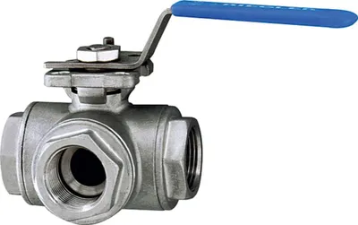 Produktbild von Riegler 3-Wege-Kugelhahn, T-Bohrung, Edelstahl 1.4408, G 1 1/4, DN 32, 1082 F-ES