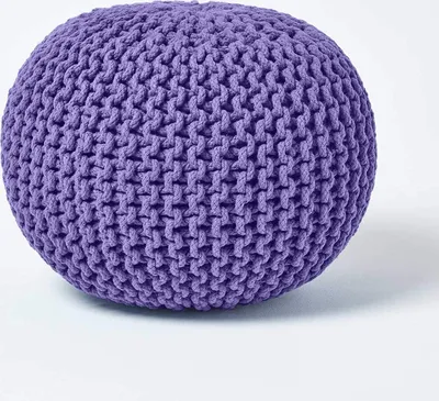Produktbild von HOMESCAPES Runder Strickpouf 100% Baumwolle, violett