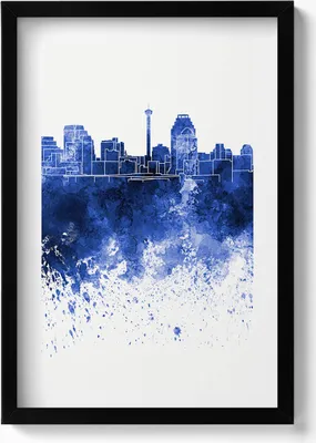 Produktbild von Panorama von San Antonio Aquarelle– Wandbild mit Rahmen – Gerahmtes Bild  – Wanddekoration – 40x60 cm –  Schwarz