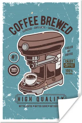 Produktbild von MuchoWow® Poster Kaffeemaschine - Kaffee - Retro - Zeichnung 120x180 cm - Kunstposter