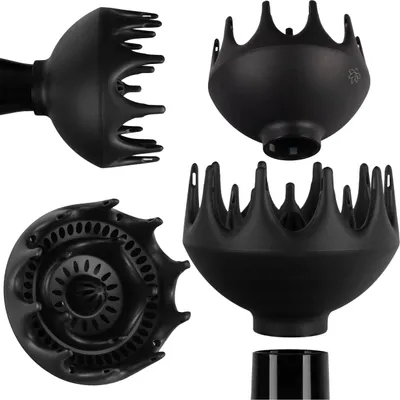 Four black hair dryer diffusers are shown against a white background.