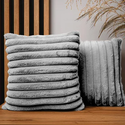 Obrázek produktu pro MG Design, sada 2 povlaků na polštáře, 40 x 40 cm, světle šedá barva - s zipem, s dlouhou, hebkou strukturou, měkké a útulné, snadno se udržují