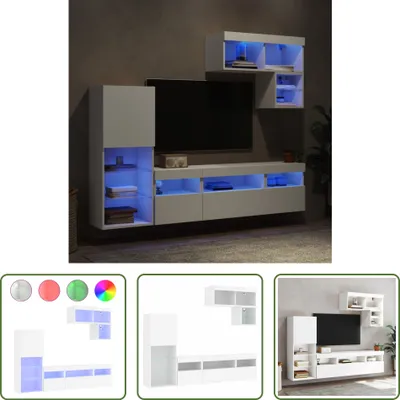 Obrázek produktu pro The Living Store 6dílná nástěnná skříňka s LED osvětlením bílý materiál na bázi dřeva