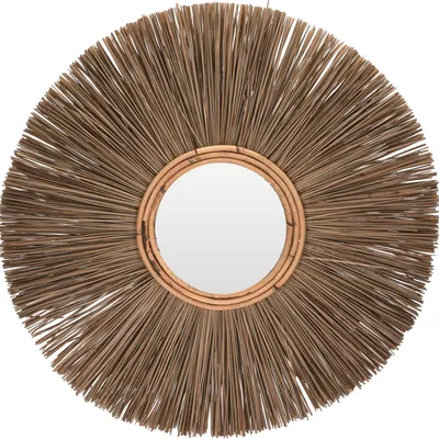 Zdjęcie produktu dla Lustro ścienne okrągłe w stylu boho, promienista rama, Ø 66 cm