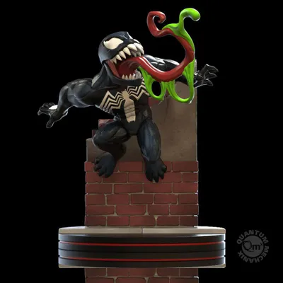 A Venom Q-Fig diorama figure is displayed on a brick platform with a black background.