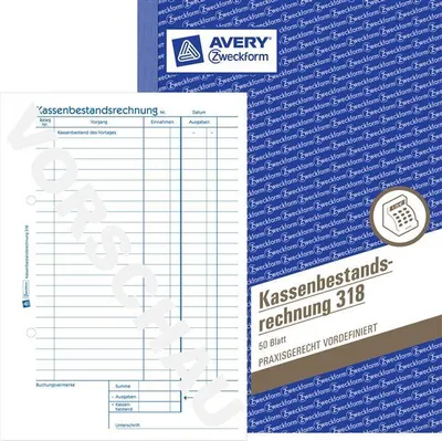 Image de 10x AVERY Zweckform 318 Livre de formulaires "Rapport de caisse stock" A5