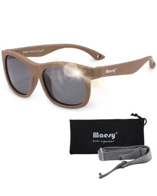 Produktbild von Maesy Baby Sonnenbrille Kinder 1-3 Jahre - Flexibel biegbar - Gummiband - Polarisierter UV400 Schutz - Jungen und Mädchen – Quadrat - Luca – Braun