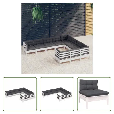 Produktbild von The Living Store 10-tlg. Garten-Lounge-Set mit Kissen Weiß Kiefernholz