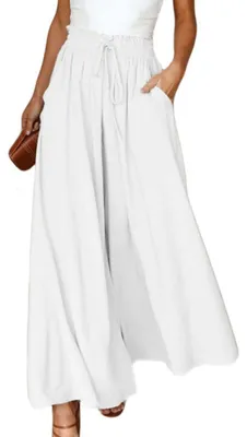 Produktbild von ASKSA Damen Breites Bein Hose Sommer Hohe Waist Plissee Hosen Elegante Einfarbig