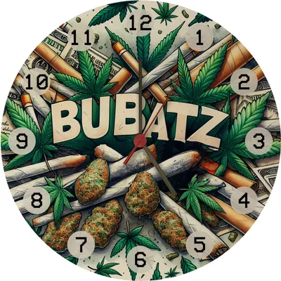 Produktbild von Marihuana Kiffer Wanduhr aus MDF mit Spruch Bubatz