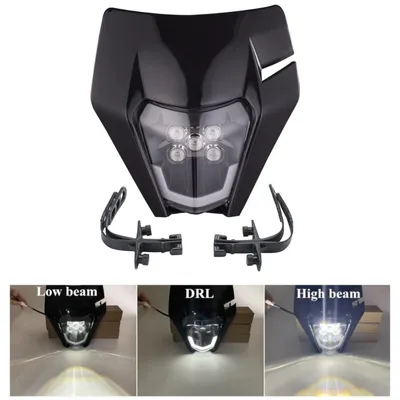 Obrázek produktu pro Černá maska s LED světlometem pro motocykly, s potkávacími a dálkovými světly – univerzální model pro ENDURO / Trail / Streetfi