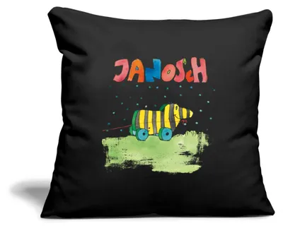 Produktbild von Spreadshirt Janosch Tigerente Schriftzug Kissenbezug 45x45 cm, One size, Schwarz