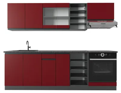 Produktbild von Küchenzeile Vicco R-Line Rot/Anthrazit 240 cm J-Shape, Model 39848