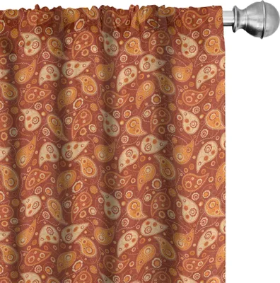 Produktbild von ABAKUHAUS Orange Vorhänge, Gardinen, Retro-Stil-Muster mit Paisley und Blumen Stilisierte Ornate Leave Figuren, 2 Stück 75 x 225 cm, Redwood Orangencreme