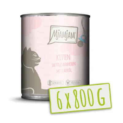 Produktbild von MjAMjAM - 6x800g dosen Huhn & Lachsöl Nassfutter für Kitten Hauptfutter natur