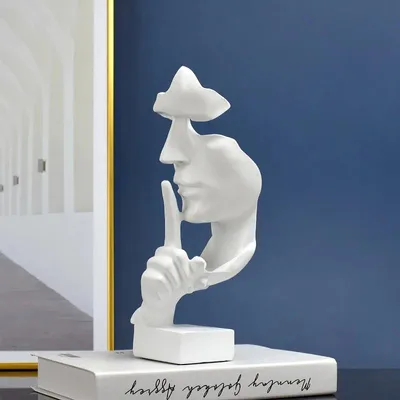 Produktbild von Statue Skulptur Stille Ist Gold Weiß Figur Wohnzimmer Deko Modern Abstrakt Kunstfigur Gesicht Dekoration Büro Regal Kunsthandwerk Geschenk