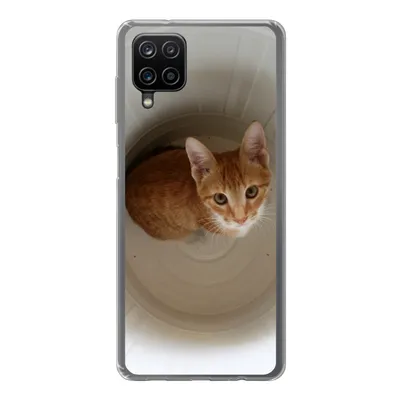 Produktbild von MuchoWow® Handyhülle Schutzhülle Hülle für Samsung Galaxy A12 Katze - Mülleimer - Weiß Silikon Softcase Handy Hülle - Bild