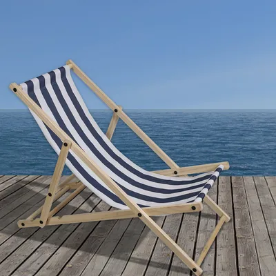 Produktbild von Liegestuhl Relaxliege Sonnenstuhl 120kg Chair Liege Gemühtlicher Klappbar Holz Blau weiß 2 Stück