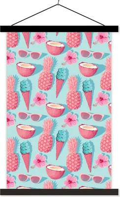 Produktbild von MuchoWow® Textilposter Sommer - Rosa - Blau 40x60 cm mit schwarzem Rahmen - Wanddekorationen