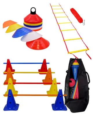 Produktbild von Koordinationsset mit Koordinationsleiter, Markiertellern, Sprunghürden und Tasche – für Parcours, Bewegung und Koordination – Schule, Sport und Hundetraining