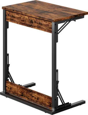 Produktbild von Klappbarer C-förmiger Beistelltisch mit Metallrahmen & verstellbaren Füßen, Beistelltisch Kaffeetisch für Wohnzimmer Schlafzimmer Büro