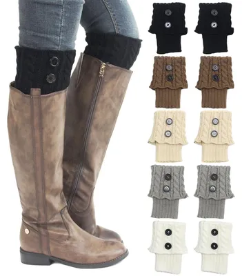 Produktbild von 5 Paar warme Winterstiefelstulpen für Damen, gehäkelte Stiefelsocken