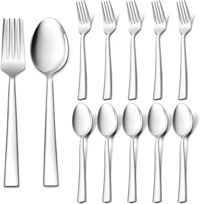 Produktbild von Besteckset 12-teilig, Edelstahl Tafelgabeln und Esslöffel, 19.5 cm, Hochglanz, für Zuhause