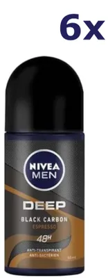 Immagine prodotto di 6 deodoranti roll-on Nivea Men - Deep Black Carbon espresso 50 ml