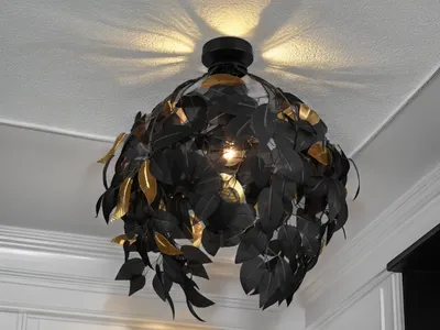 Produktbild von Ausgefallene LED Deckenleuchte Blätter Lampenschirm in Schwarz Gold, Wohnzimmer