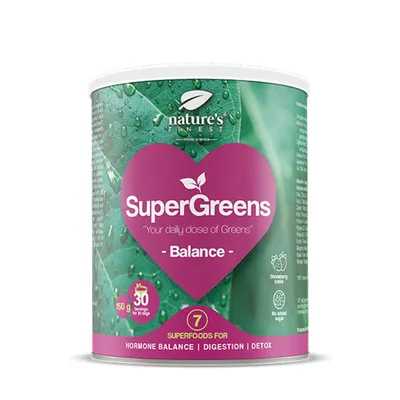 Obrázok produktu pre SuperGreens BALANCE – prášok s lucumou, konopným proteínom a jačmenným trávou – 150 g