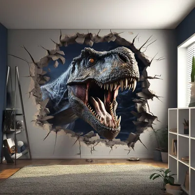Produktbild von Decords Wandtattoo – Dinosaurier im 3D-Mauerdurchbruch, 180 x 180 cm