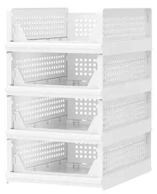Immagine prodotto di Contenitore in plastica per riporre oggetti - Organizzatore per armadio - Pieghevole - Cassetto scorrevole - Contenitore per abbigliamento, ideale per camera da letto e bagno - Bianco