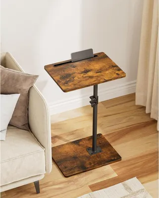 Image de Table d'appoint en forme de C Réglable en hauteur 360° Rotation Petite table basse en bois pour ordinateur portable