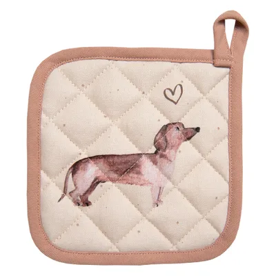 Produktbild von Clayre & Eef Topflappen 20x20 cm Beige Baumwolle Dackel