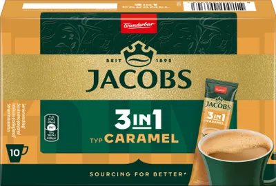 Produktbild von JACOBS Löskaffee 3in1 Typ Caramel 12x10 Getränke Sticks löslicher Kaffee Instant