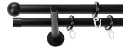 Produktbild von SN Deco Gardinenstange Straßburg, 19 mm, 2-läufig, Stahl, Komplett-Set mit Ringen, Auflageträger, 150 cm, schwarz