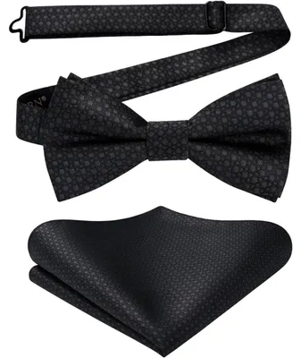 Produktbild von Herren Fliege mit Einstecktuch Set Vorgebunden Schwarz Polyester Geschenkbox