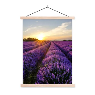 Produktbild von MuchoWow® Textilposter Lavendel - Blumen - Sonnenuntergang - Lila 120x160 cm mit holzfarbenen Rahmen - Plakatkarton