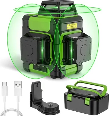 Obrázok produktu pre Huepar HM03CG laserové zariadenie 3x360° samonivelačné dobíjateľné zelené laserové krížové línie 3D 12-líniové náradie magnetický držiak IP54