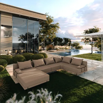 Produktbild von TRADA Gartenecksofa Bahama XL Beige Rechts 370x175 cm Gartenmöbel set Wasserabweisend Stoff