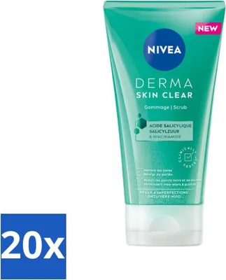 Productafbeelding van NIVEA – Gelaatspeeling – DERMA Huidzuivering – Voor onzuivere huid – Met salicylzuur (AHA) en niacinamide – Tegen acne en mee-eters – 150 ml - Voordeelverpakking - 20 stuks